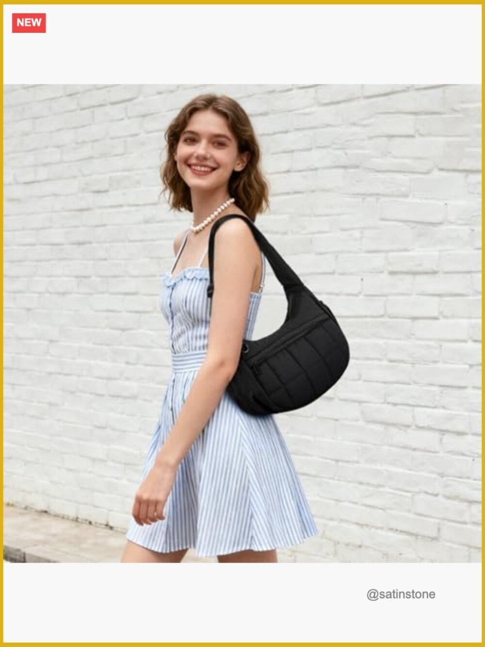Women's Small Puffer Crescent Hobo Bag with Adjustable Strap - Picture 2 of 7